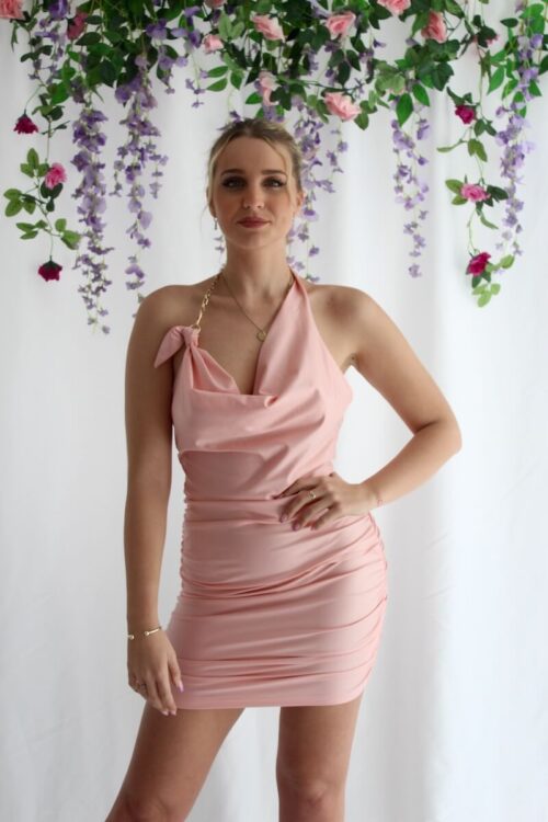 Ann - ruched bodycon dress with chain