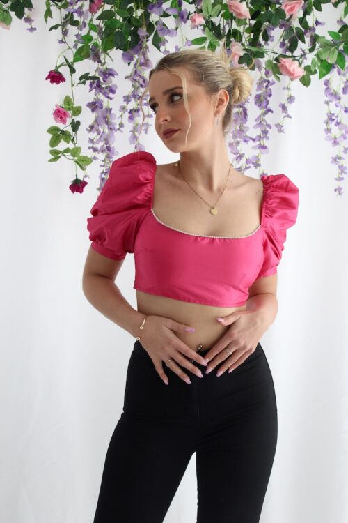 Eva in Paris - puff sleeve backless crop top