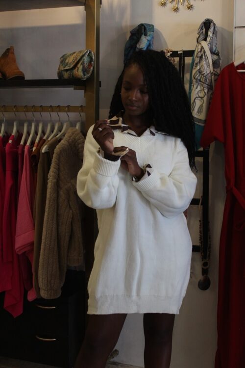 White knitted jumper dress