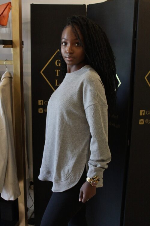 Grey waffle jumper with side splits