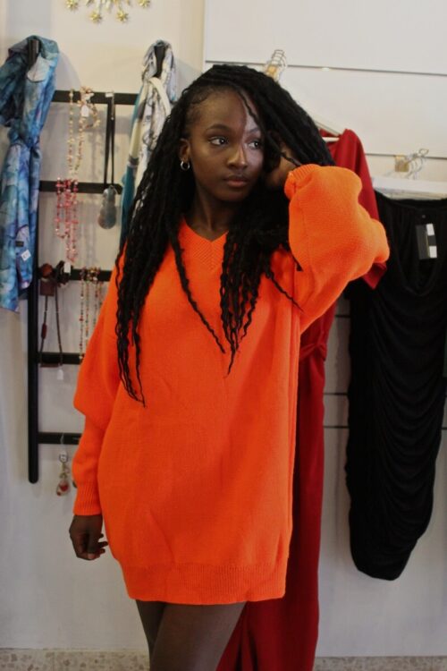 Orange knitted jumper dress